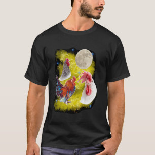 Camiseta Três Galinhas Luar Galo Cantando ao Luar galinha