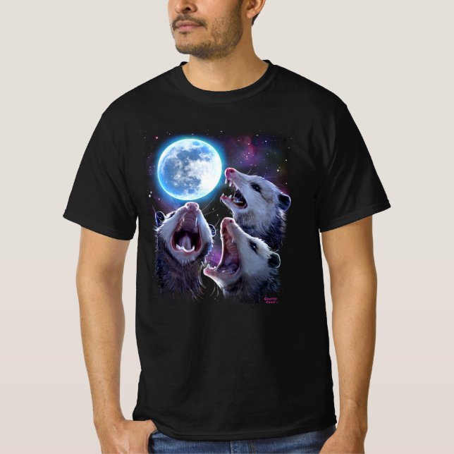 Camiseta Três gambás cavalgando na Lua Engraçada Possum (Frente)