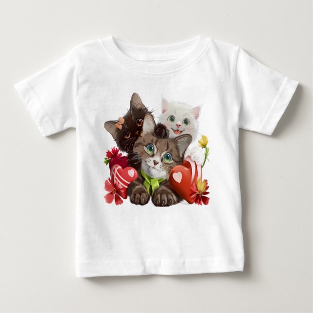 Camiseta Três gatinhos e corações (Frente)