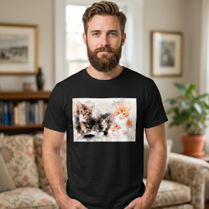 Camiseta Três gatinhos lindos e fofos em aquarela