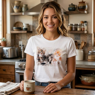 Camiseta Três gatinhos lindos e fofos em aquarela