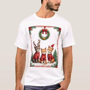 Camiseta Três gatos engraçados camisola de Natal gato feio