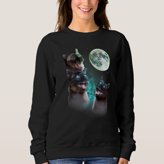 Camiseta Três Gatos Siameses No Hallowee Engraçado Da Lua (Frente)