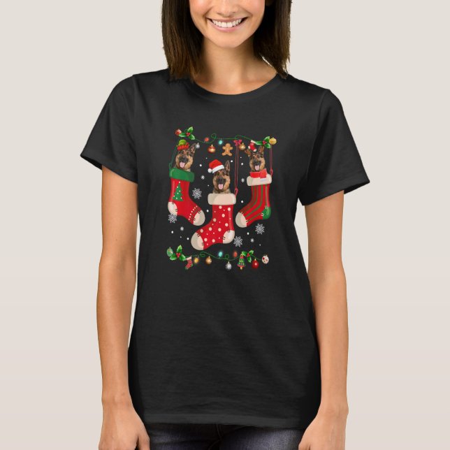 Camiseta Três German shepherd Em Papais noeis De Natal X mã (Frente)