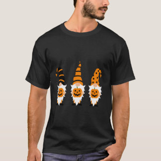 Camiseta Três Gnomos de Halloween Fofos Abóbora de Outono Ú