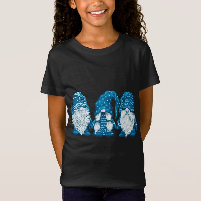 Camiseta Três gnomos em fantasia azul Natal - Prendendo W (Frente)
