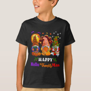 Camiseta Três Gnomos Halloween Feliz Natal Feliz Hallo