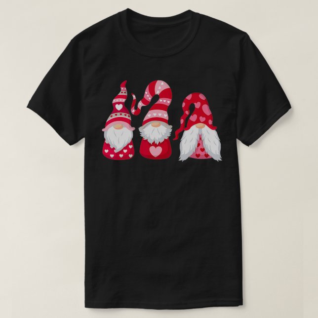 Camiseta Três Gnomos segurando Namorados Feliz do Coração L (Frente do Design)