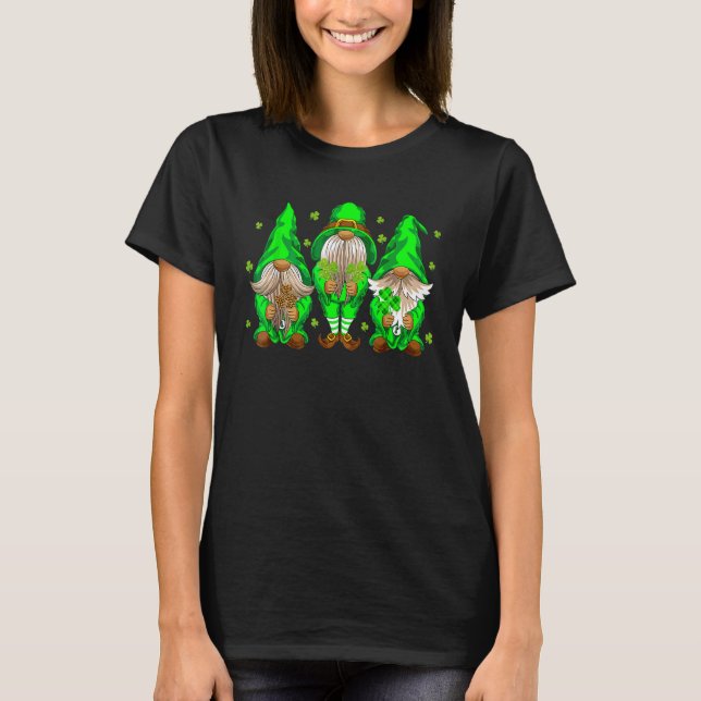 Camiseta Três Gnomos segurando Rua de Xadrez-leopardo Shamr (Frente)