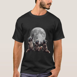 Camiseta Três guaxinins cavalgando na lua Engraçada