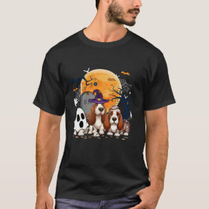 Camiseta Três Halloween Basset Hounds Cosplay Witch Ghost