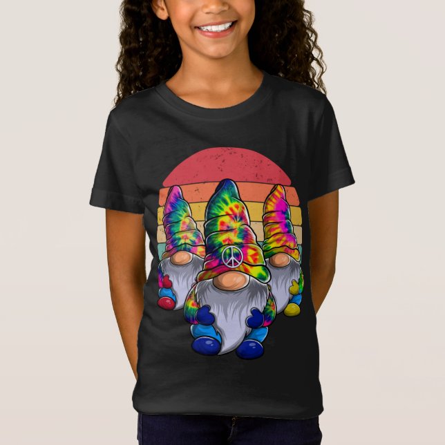Camiseta Três Hippie Gnomos, Gnomo da Paz, Engraçado Retro  (Frente)