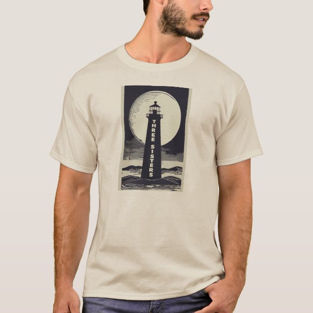 Camiseta Três Irmãs Lighthouse Massachusetts Moon (Frente)