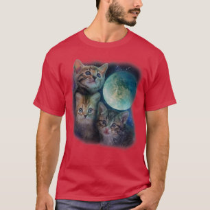 Camiseta Três Kitten Moon Engraçado Kitty Cat Wolf Parody