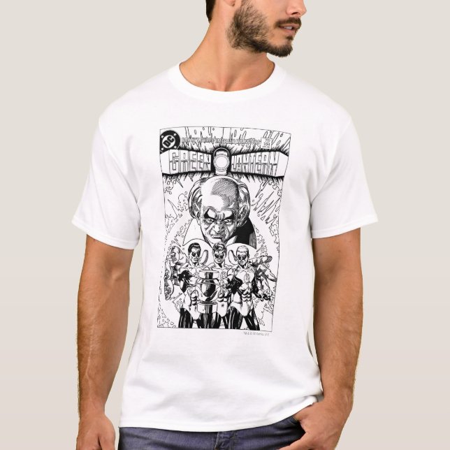 Camiseta Três Lanteras Verdes Cobrir em Quadrinhos, Preto e (Frente)