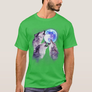 Camiseta Três Lobos Cinzentos Uivando à Lua 3 Lobos Espaço 