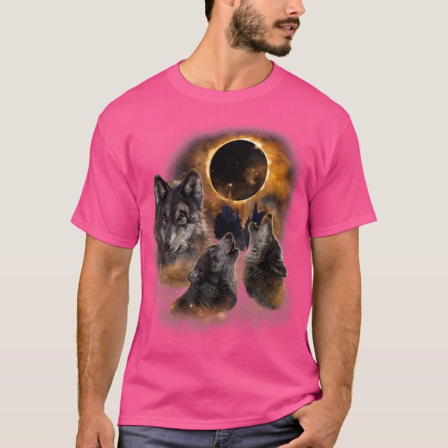 Camiseta Três Lobos E Animais Da Floresta Solar Eclipse (Frente)