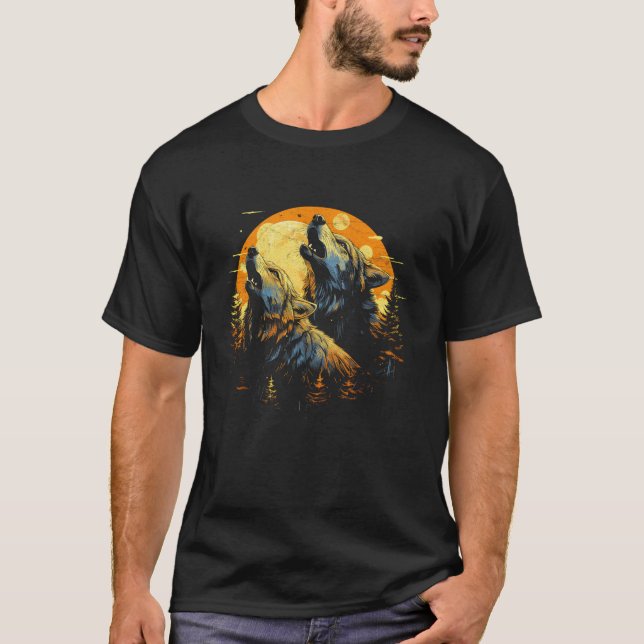 Camiseta Três Lobos Givendo na Lua Mulheres no Alasca W (Frente)