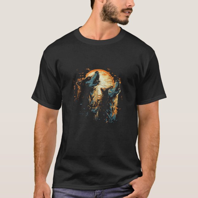 Camiseta Três Lobos Givendo Na Tinta Da Lua Desenhando Selv (Frente)