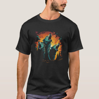 Camiseta Três Lobos Howling no Lobo Legal da Lua L