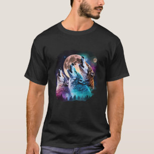Camiseta Três Lobos Uivando Para a Lua Amante de Lobo