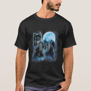 Camiseta Três Lobos Vivendo Sob Icy Full Moon, Cinza Wol