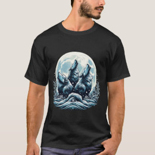Camiseta Três Lobos Vivendo Sob Lua, Lobo Cinza