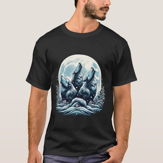 Camiseta Três Lobos Vivendo Sob Lua, Lobo Cinza (Frente)