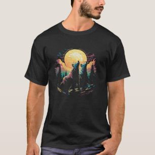 Camiseta Três lobos vomitando na lua Kawaii Wi