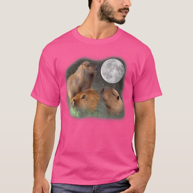 Camiseta Três Luas Capybaras. Engraçado - Paródia Animal Cu (Frente)