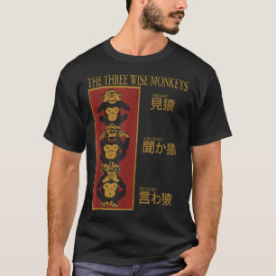 Camiseta Três macacos sábios não veem mau, não ouvem mau, f