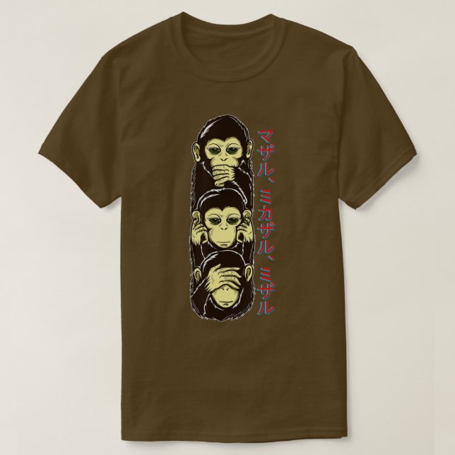 Camiseta Três Macacos Sábios Veem Ouvir Falar sem Mo legal  (Frente do Design)