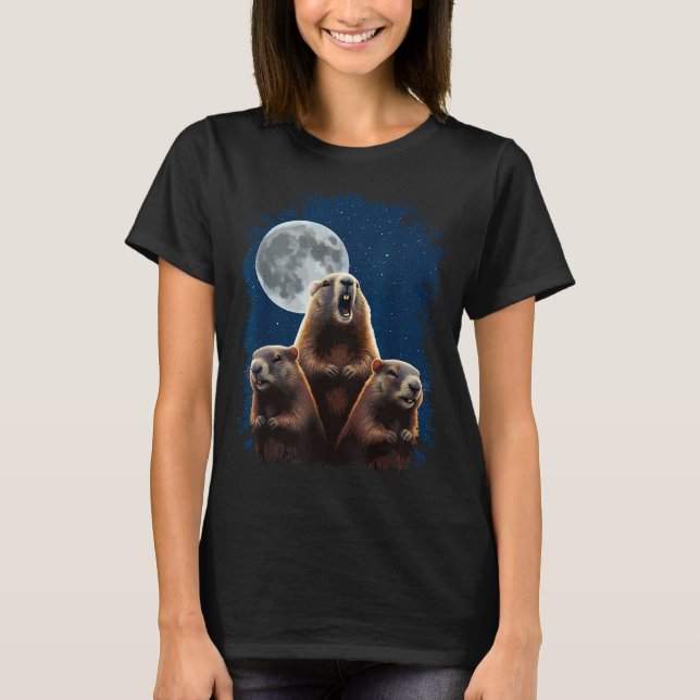 Camiseta Três Marmotas E Uma Lua Divertido Dia Da Marmota  (Frente)