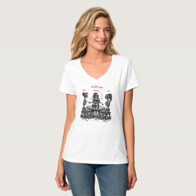 Camiseta Três Melhores Amigos Esqueletos (Frente Completa)