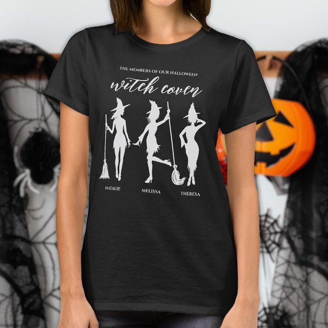 Camiseta Três Nomes Personalizados Bruxas Amizade Halloween (Criador carregado)