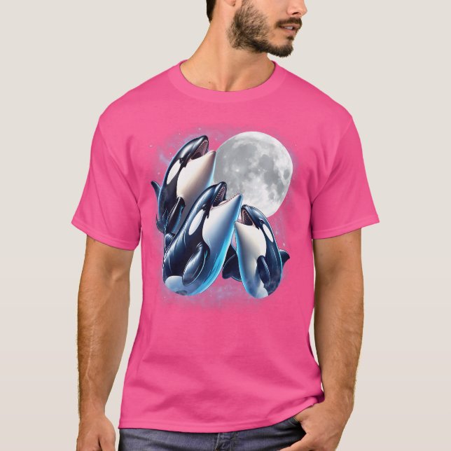 Camiseta Três Orcas Moon Funny Orca Howling Wolfs Moon Par (Frente)