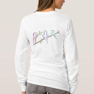Camiseta três pássaros na pena do ramo e do pavão