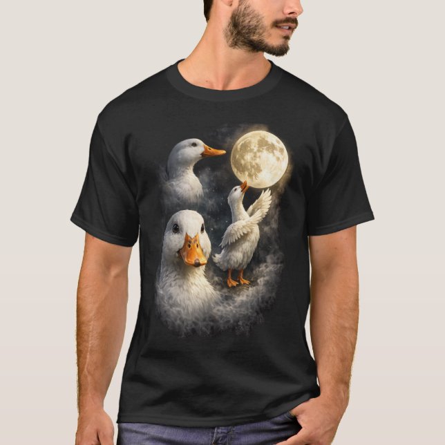 Camiseta Três Patos Brancos Sob a Lua Cheia Arte de Vida Se (Frente)