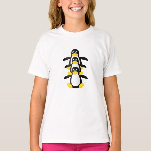Camiseta Três Pinguins De Bebê Em Uma Fila (Frente)
