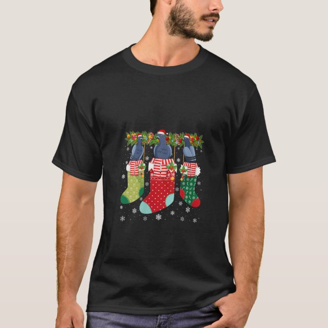 Camiseta Três pombos em Meias Engraçados e Feios de Natal (Frente)