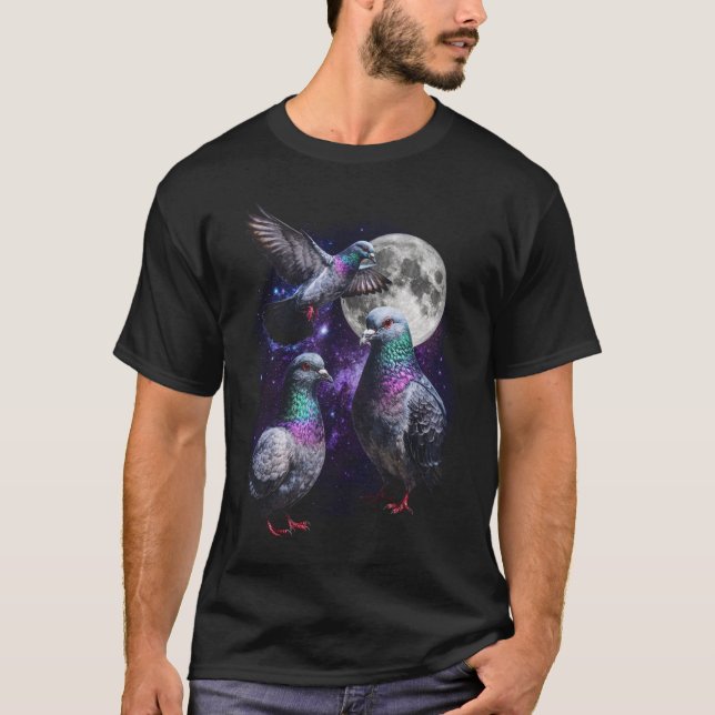Camiseta Três Pombos Lua Cósmico Gráfico Retro (Frente)