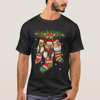 Camiseta Três Pomerânia em Meia de Natal Chapéu de Papai No