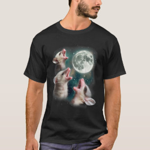 Camiseta Três Possum Lua 3 Bebês Gambás Uivando Ani Fofo