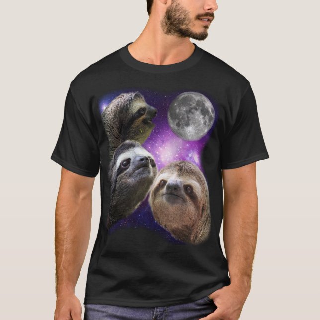 Camiseta Três preguiças que urram na lua gostam de lobos (Frente)