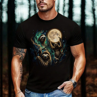 Camiseta Três preguiças reagindo à lua