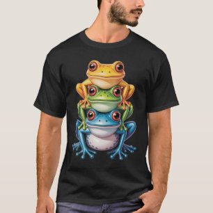 Camiseta Três Rãs Coloridas Empilhadas Anfíbio Animais da L
