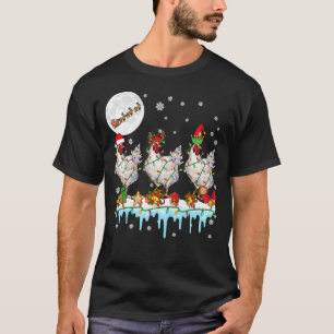 Camiseta Três Rena de Natal Elfo Galinhas Natal Trenó do Pa