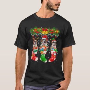 Camiseta Três renas de Natal elfo São Bernardo cães em Cris