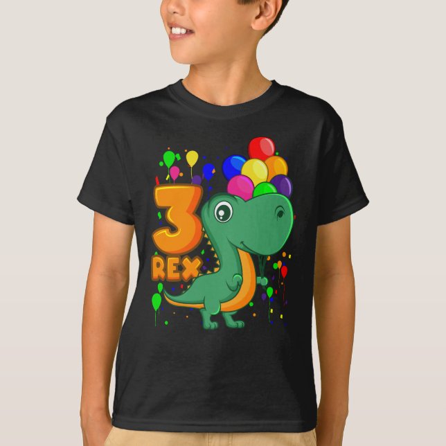 Camiseta Três REX 3 anos aniversário de 3 anos Dino (Frente)