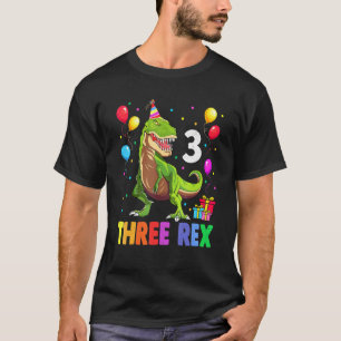 Camiseta Três Rex Aniversário 3 Anos de Idade Dinossauro 3º